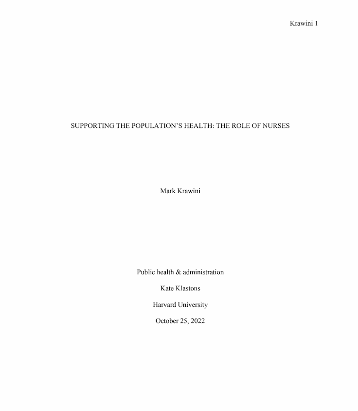 cover page for research paper harvard