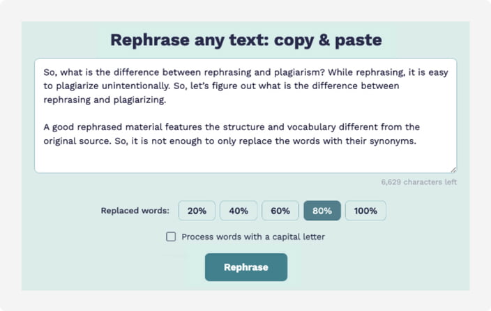 The picture illustrates the first two steps of using the paper rephraser.