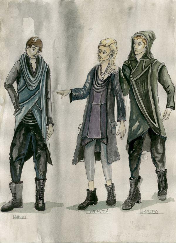 The costumes designs for the characters in act 3 scene three of the play.