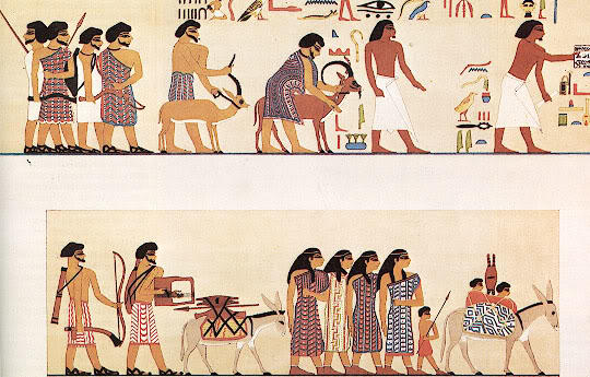 The Hyksos give tribute to and trade with the Ancient Egyptians