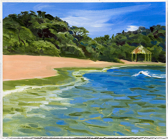 A painting of beach landscape