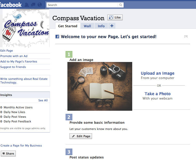 Facebook profie page for Compass Vacation 