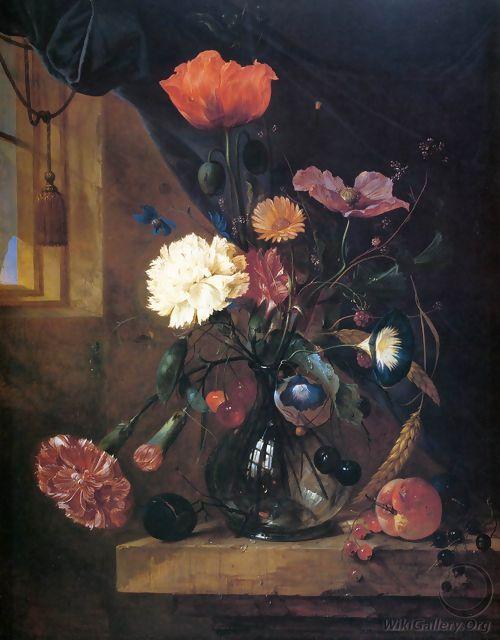 Jan Davidzoon De Heem, Bouquet in a Glass Vase.