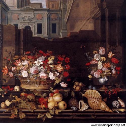 Balthazar van der Ast, Still Life with Flowers, Fruit, and Shells.