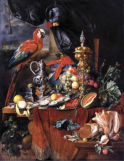 Jan Davidzoon de Heem, Still Life with Parrots.