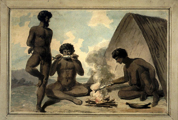 A depiction of Eora people during pre-colonial times.