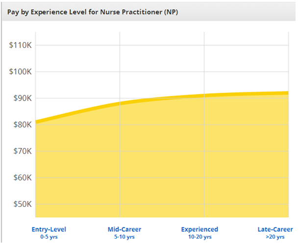 Pay by experience level for nurse practitioner.