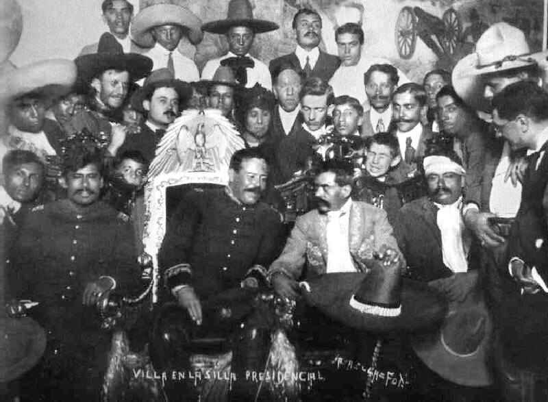 Photograph of Villa and Zapata on the presidential seat