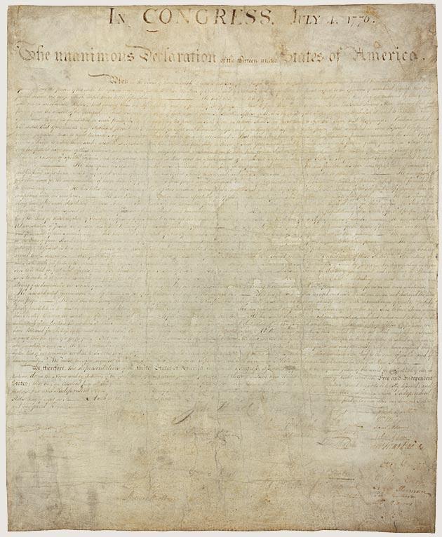 Actual image of the declaration of independence of 1776.