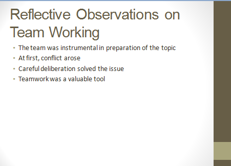 Reflective observations on team working