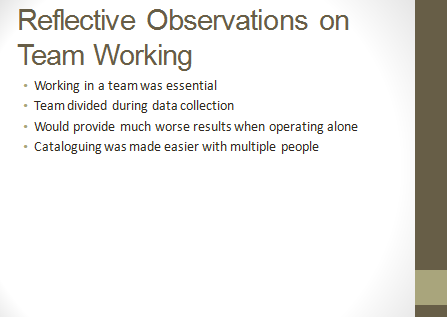 Reflective observations on team working