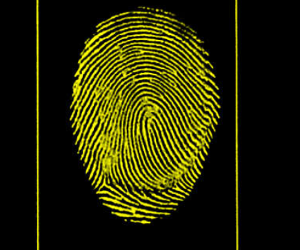 Middle finger inked fingerprint.