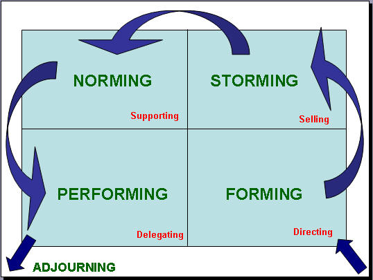 Tuckman's Forming Storming Norming Performing Model.