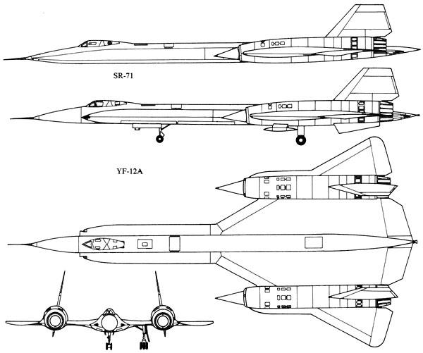 SR-71 and YF-12A. The figure shows cross-sectional areas of SR-71 and YF-12A supersonic aircraft in motion