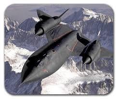 The SR-71 aircraft. The photograph shows the SR-71 travelling at supersonic speed