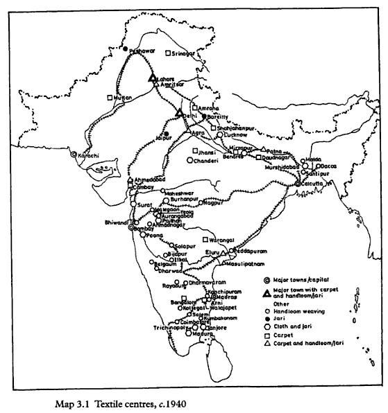 Indian textile centres: 1940.