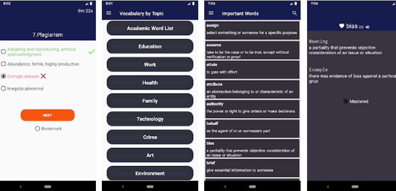 IELTS Vocabulary App Screenshot.