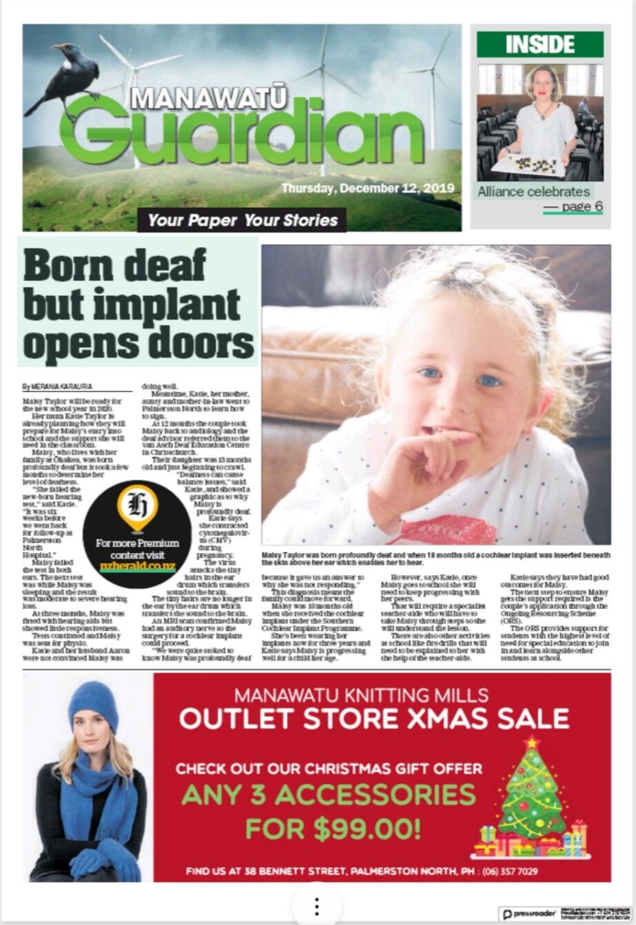 Cover page for the Manawatu Guardian newspaper