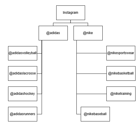 Structure of the company accounts on Instagram.