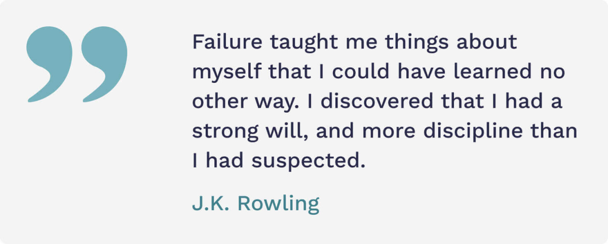 The picture contains a famous quote by J.K. Rowling about failure.