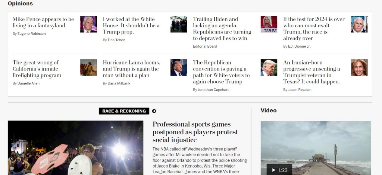 Contrasting section design on The Washington Post website.