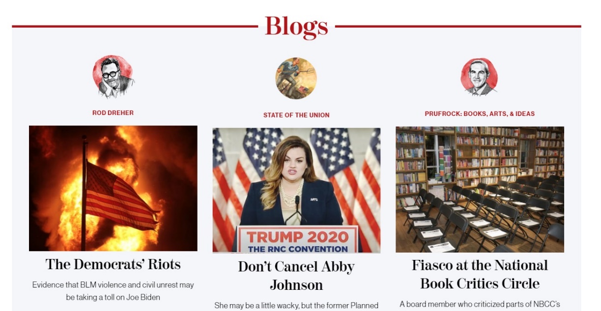 Specific blogs design on The American Conservative website.