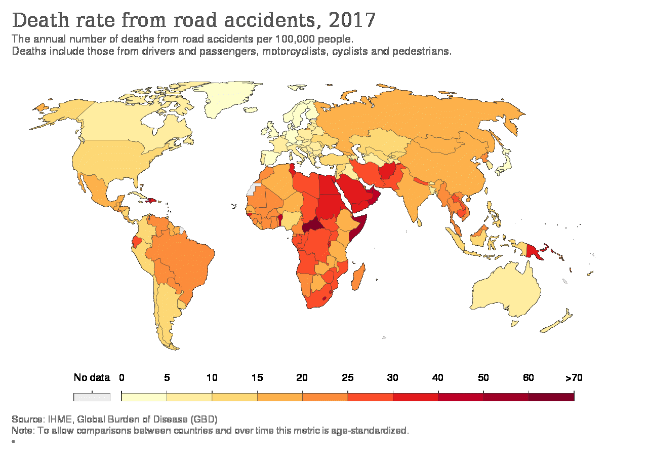 The death rate from road accidents, 2017