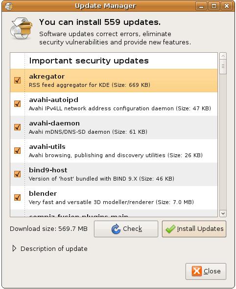 Showing Update Manager (Ubuntu)