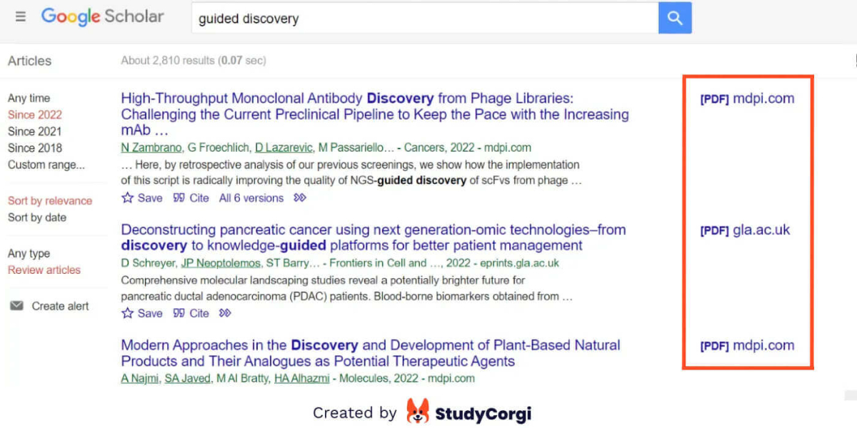 The picture shows how to find full-text documents in Google scholar.