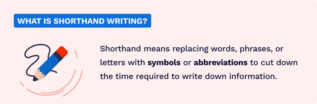 The picture contains a definition of shorthand writing.