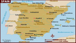 Spain is in South West of Europe.