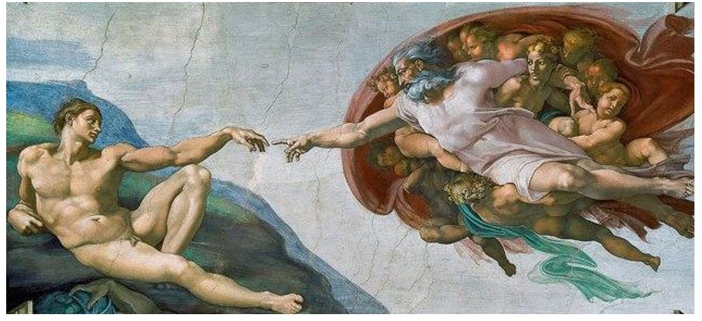 The Creation of Adam by Michelangelo Buonarroti (painted between 1508-1512; Republic of Florence, Italy)