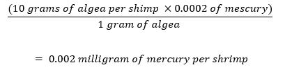 Amount of mercury consumed by shrimp.