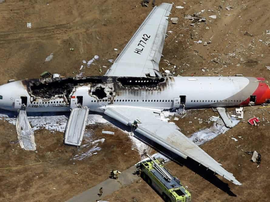 The wreckage of Asiana flight 214 at the San Francisco Bay.
