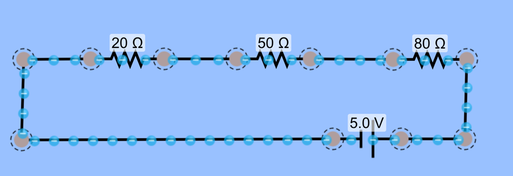 Electrical circuit with three resistors connected in series.
