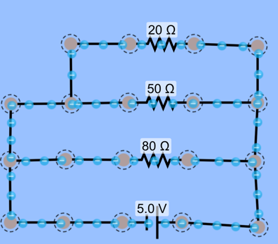 Electrical circuit with three resistors connected in parallel.