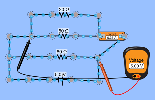 Demonstration of voltage and current measurements for resistor R12.