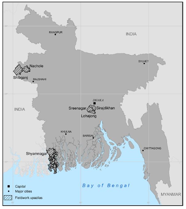 Bangladesh map showing rural areas