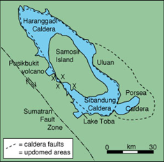 ARABIC 1: Map of Lake Toba, in Sumatra. Area where the eruption took place1.