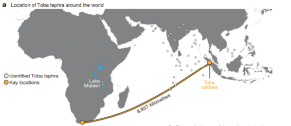 Distance between South Africa and Toba Location