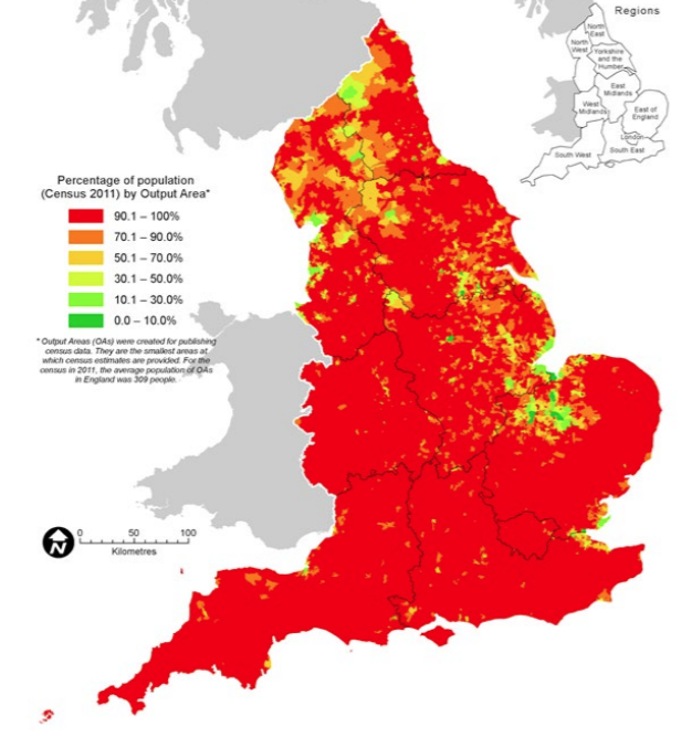 The percentage of people living within a mile of heritage assets 