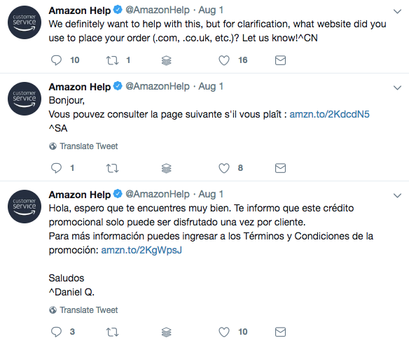 Amazon’s Twitter response
