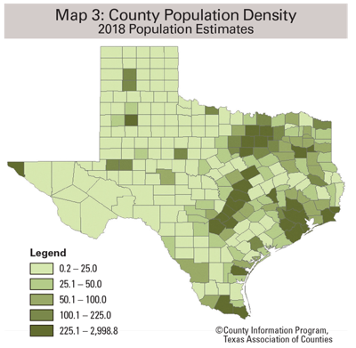 Country population density for 2018.