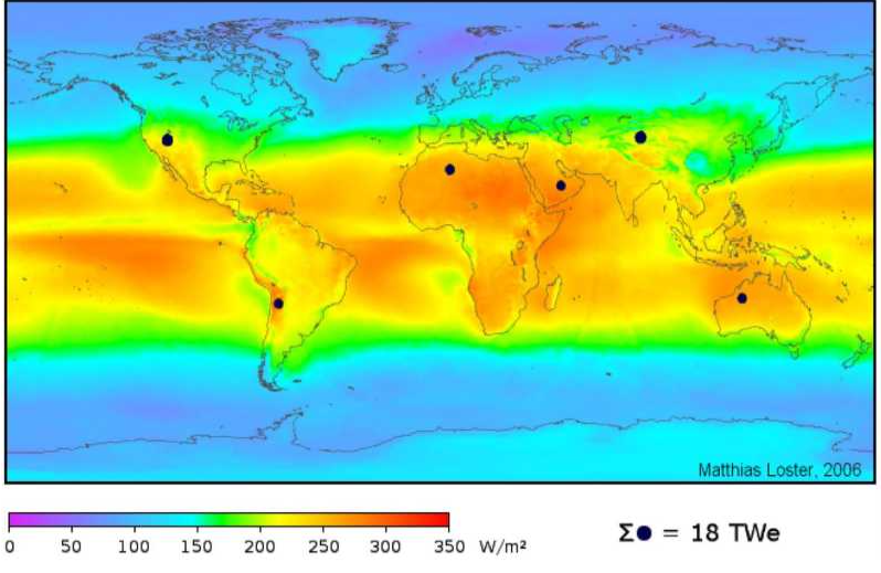 Annual average solar irradiance distribution over the surface of the Earth