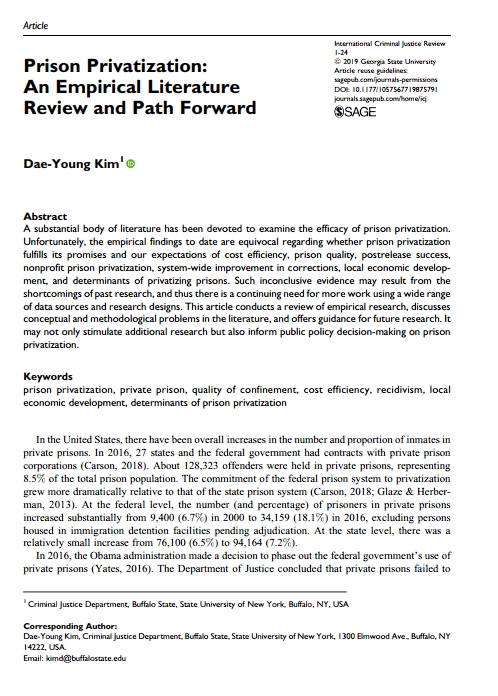 Prison Privatization: An Empirical Literature Review and Path Forward