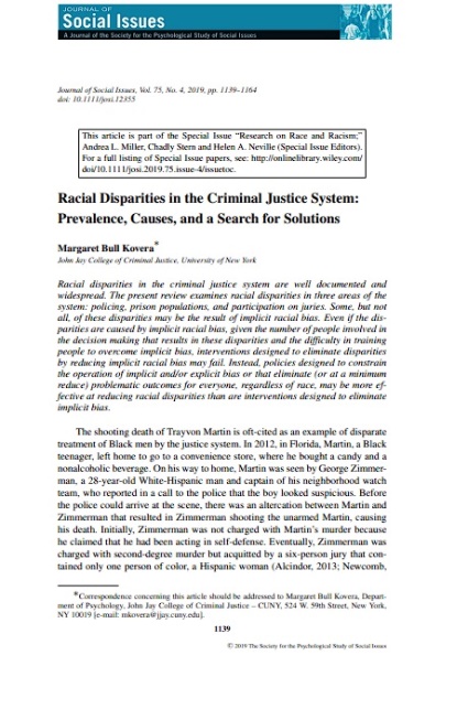 Racial Disparities in the Criminal Justice System: Prevalence, Causes, and a Search for Solutions