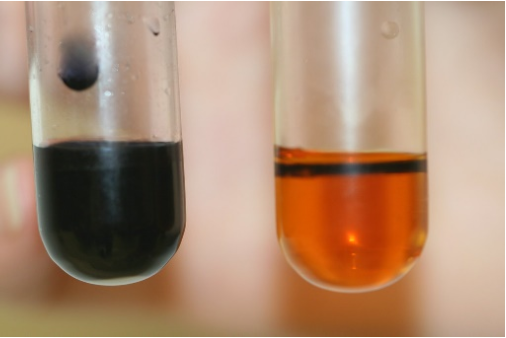 Experimental results for staining solution X (left) and solution Y (right) with iodine.