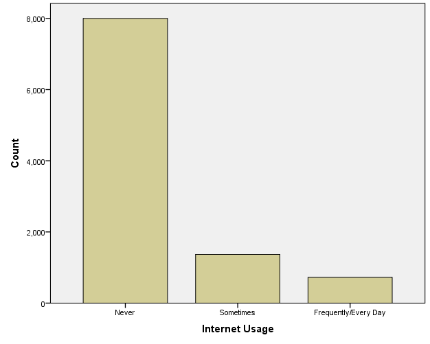 Bar graph of groups that use the internet at a different frequency.