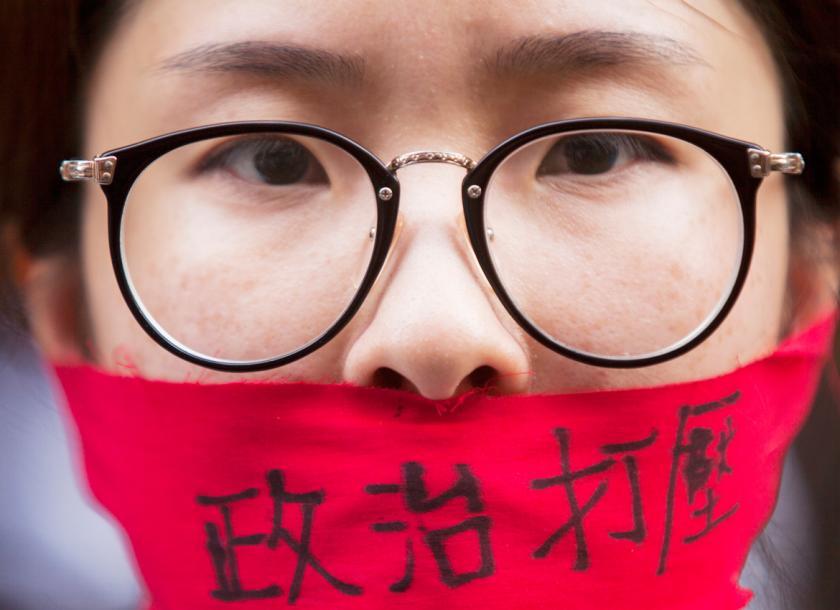 A Protester calling for greater freedom of speech