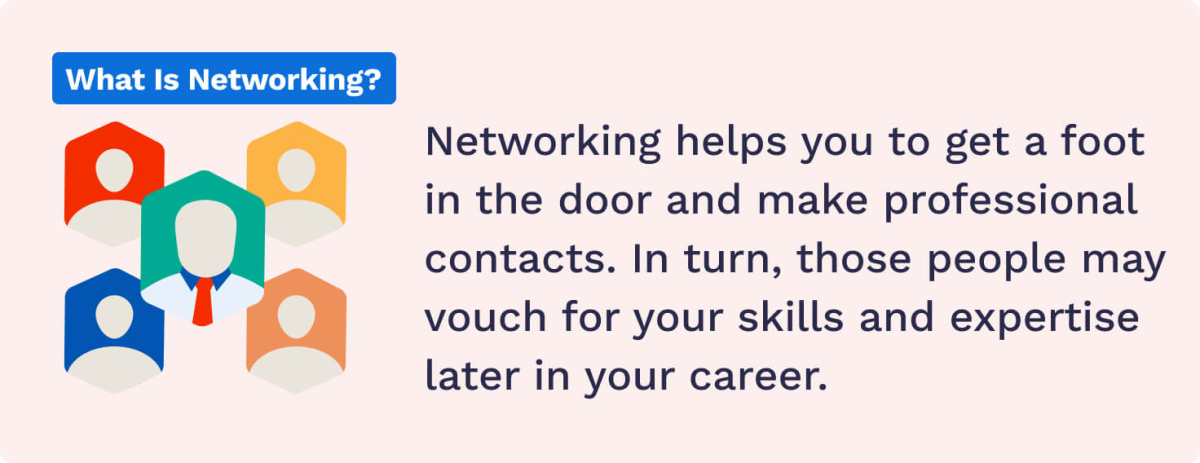 Networking helps you get a foot in the door and make professional contacts.